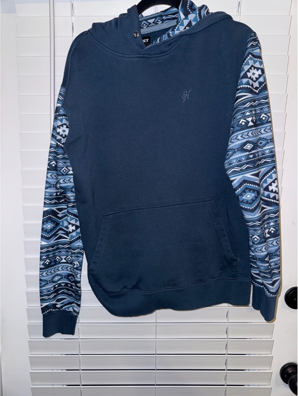 Hooey Summit Hoodie Sweatshirt Mens Medium Blue Aztec Pullover Western Outdoor